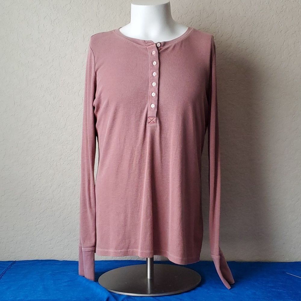 Gap Henley Shirt XLT Ribbed Long Sleeve Terracotta Rose Pink Unisex Tall Size